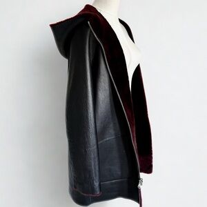 Sandro Paris Reversible Lambskin Shearling Coat Small Black Burgundy Orig $2070